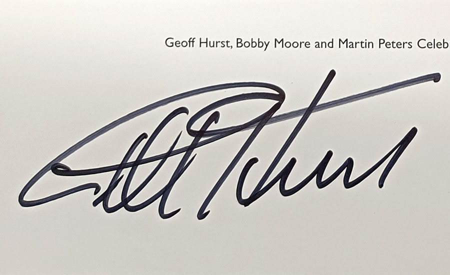Geoff Hurst autograph on England print signed in Sharpie pen.
