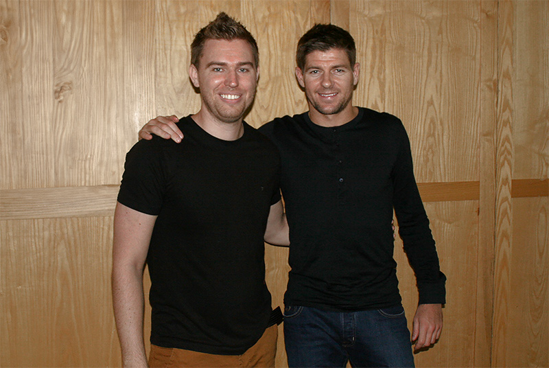 Chris Jinks of X Memorabilia with Steven Gerrard at official autograph signing session 