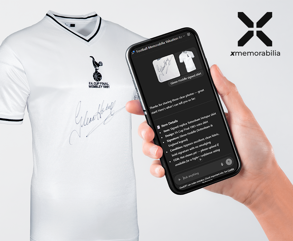 AI football memorabilia valuation tool estimating the value of a signed football shirt
